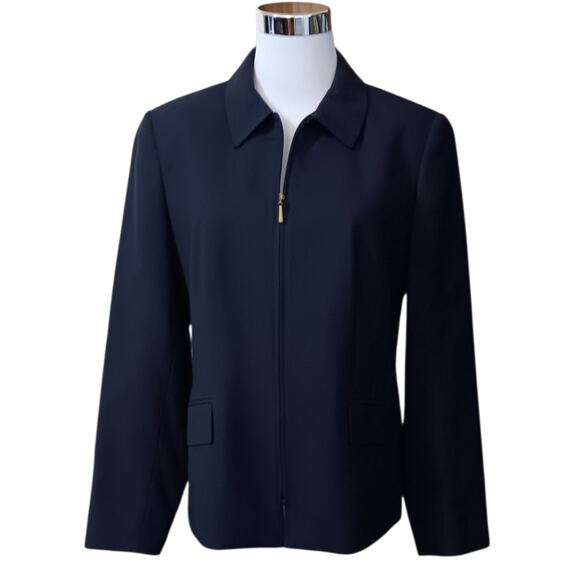 VINTAGE Wool Zip Jacket 6 Classic Dressy Professional Career Office Navy Blue - Picture 2 of 12